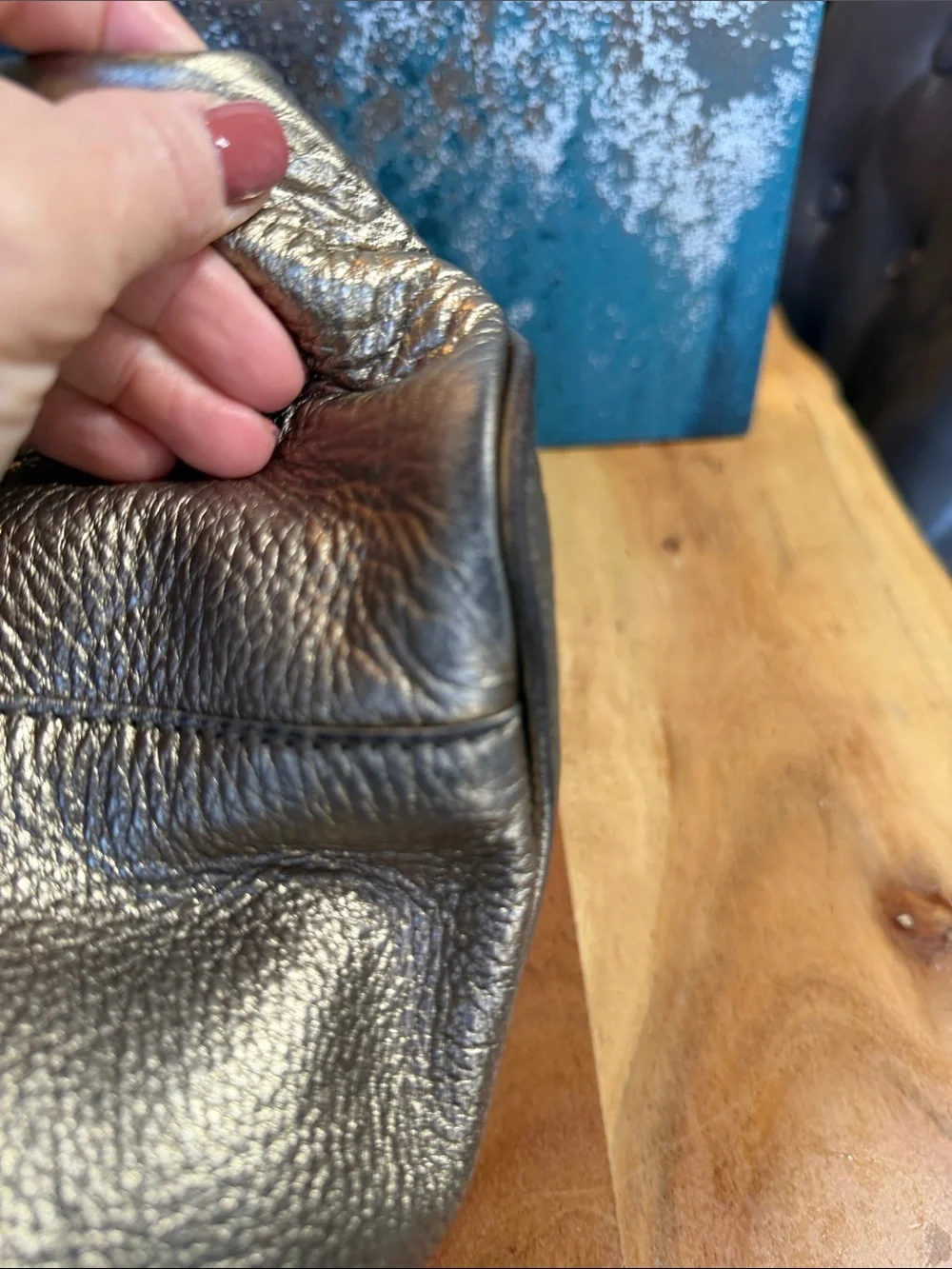 MICHAEL Michael Kors Quiet Luxury Metallic Pewter Leather Pocket Tote GUC